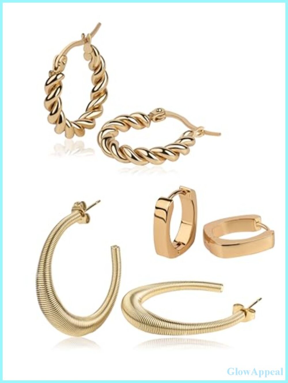 18K Gold Plated Hoop Earrings Set for Women, 3 Pairs Mixed Textures,